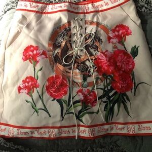 Floral Print Lace Up Mini Skirt with Horse Design